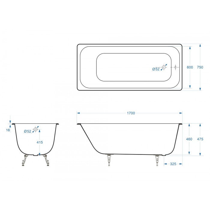 картинка Ванна чугунная Delice Aurora 1700х750 с ножками 