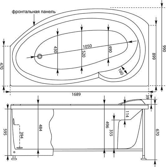 картинка Акриловая ванна Aquanet Jersey 170x100 L с каркасом 