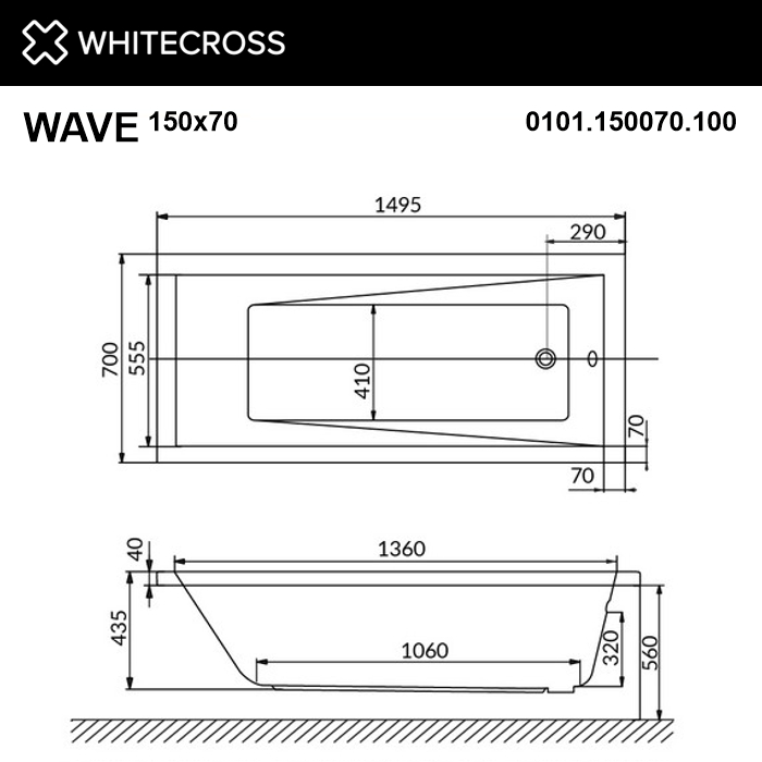 картинка Ванна WHITECROSS Wave 150x70 SOFT бронза 