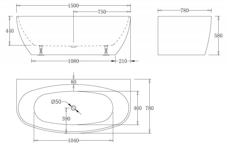 картинка Акриловая ванна без перелива BelBagno BB83-1500-W0 