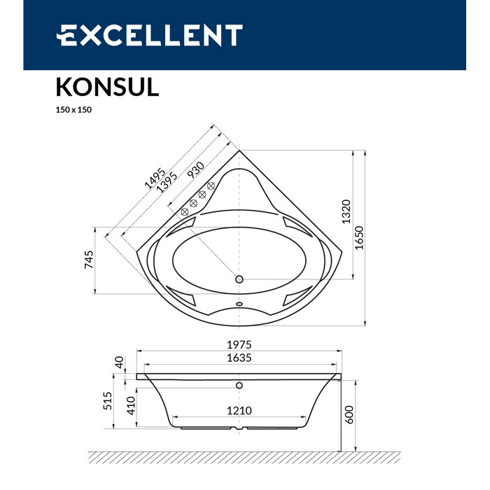 картинка Ванна EXCELLENT Konsul 150x150 SMART хром 