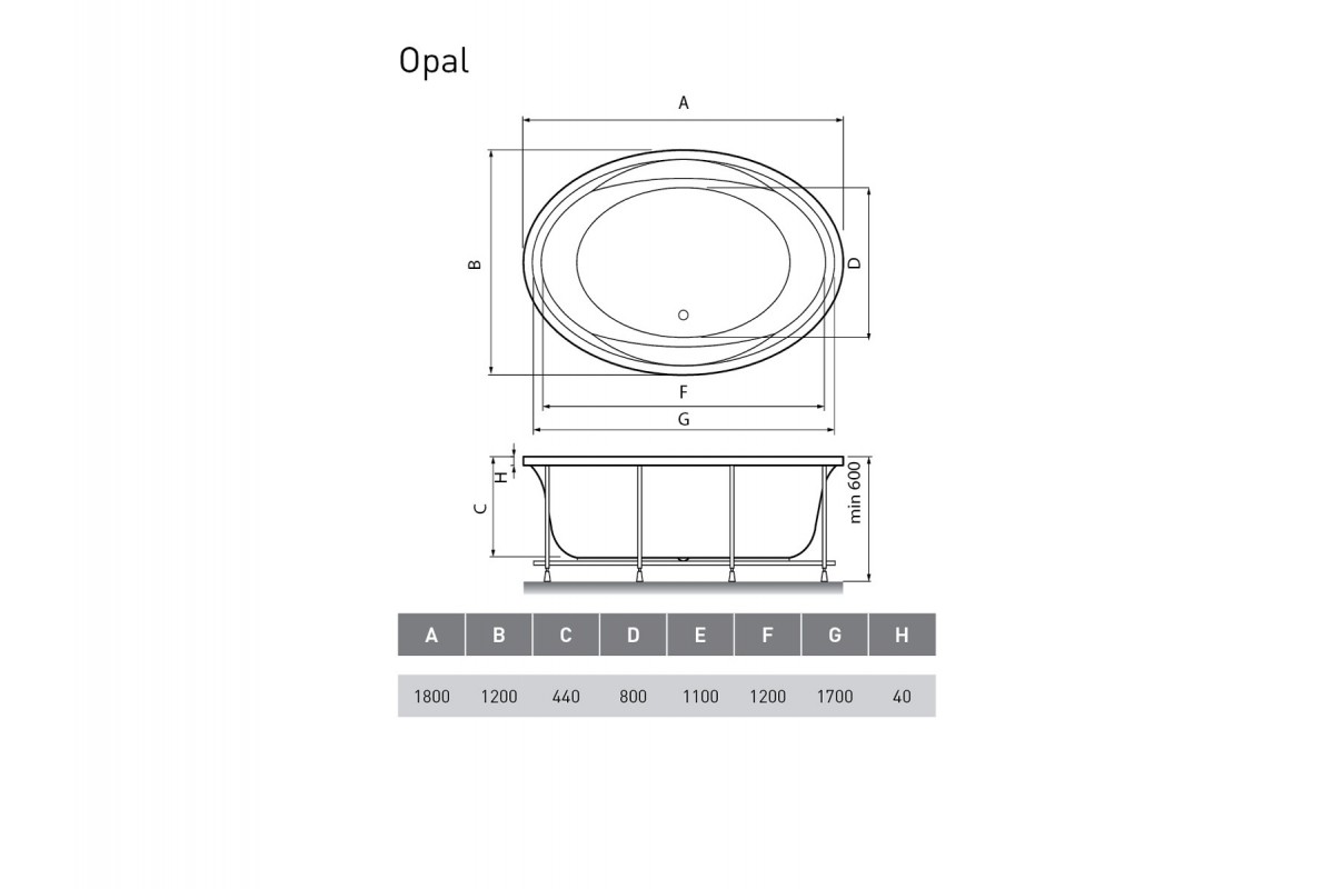 картинка Акриловая ванна Vayer Opal 180x120 с каркасом 