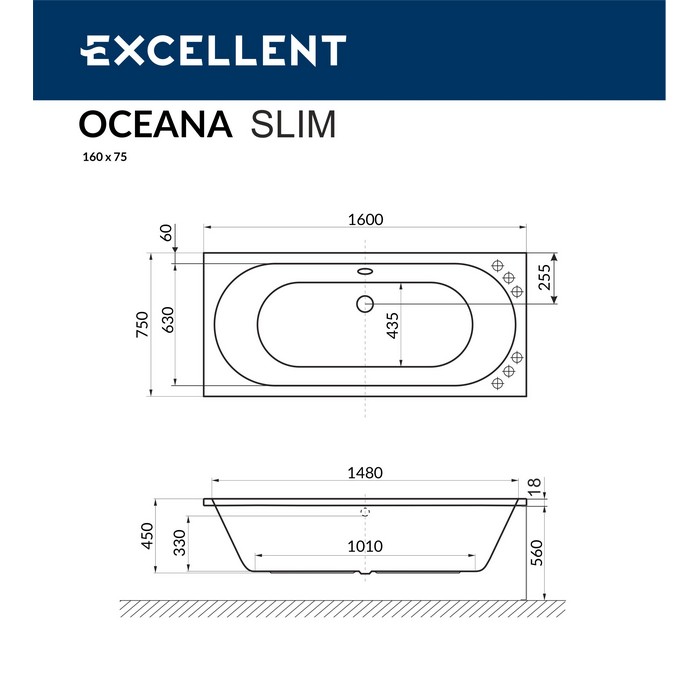 картинка Ванна EXCELLENT Oceana Slim 160x75 RELAX бронза 