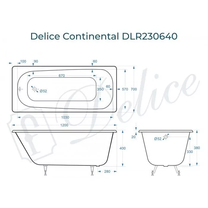 картинка Ванна чугунная Delice Continental 120х70 DLR230640 