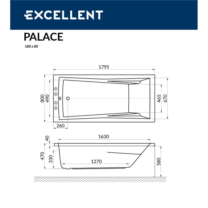 картинка Ванна EXCELLENT Palace 180x80 SMART золото 