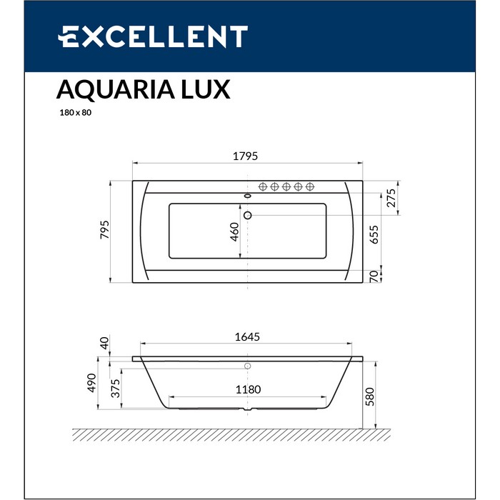 картинка Ванна EXCELLENT Aquaria Lux 180x80 LINE бронза 