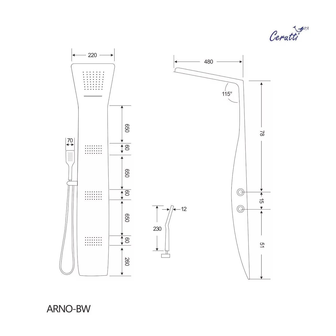 картинка Панель душевая Cerutti SPA ARNO BW CT9656 