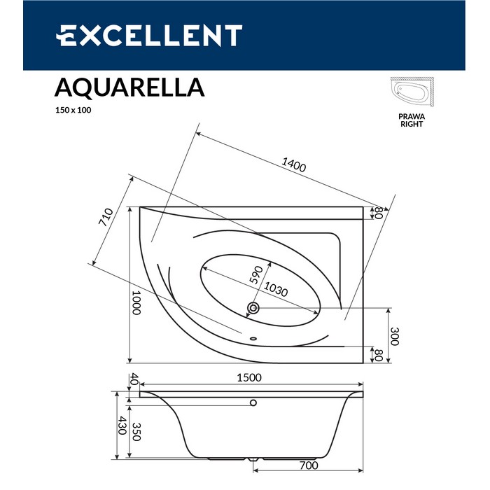 картинка Ванна EXCELLENT Aquarella 150x100 правая SOFT хром 