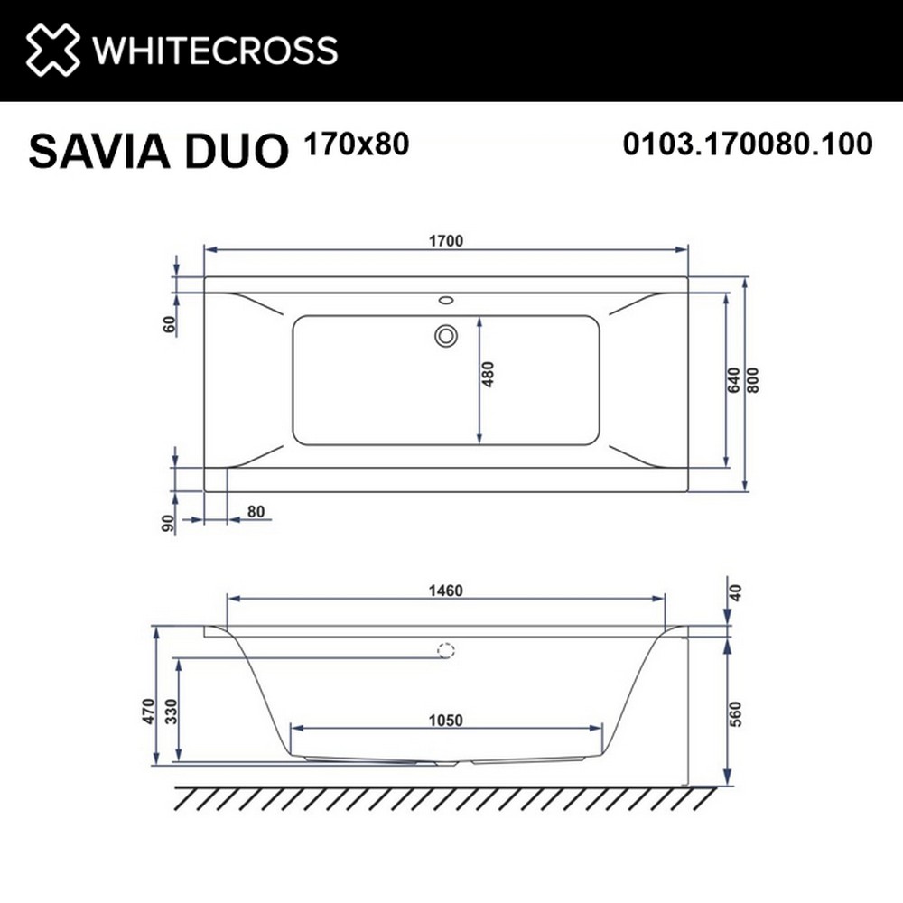 картинка Ванна WHITECROSS Savia Duo 170x80 SOFT хром 