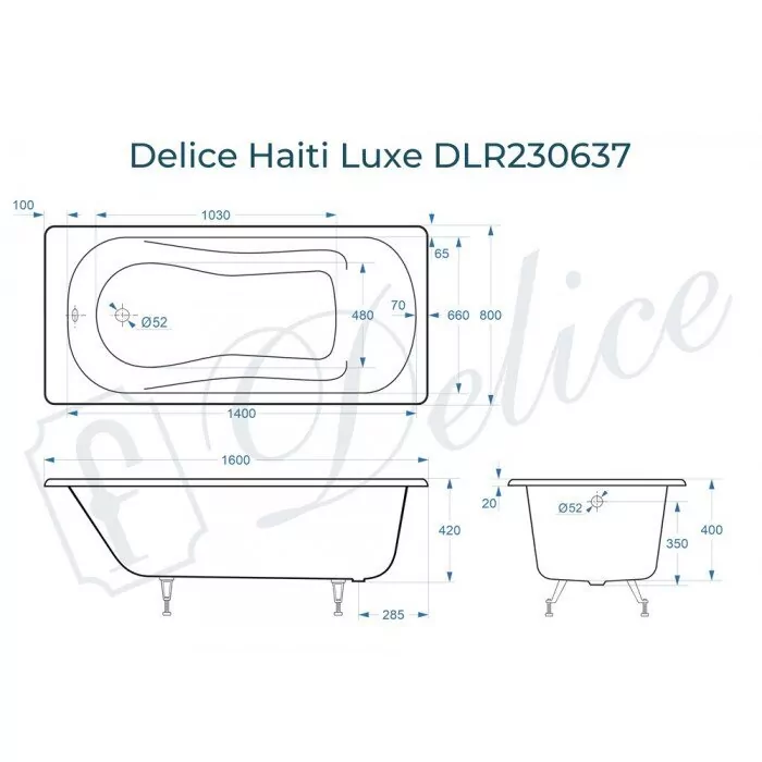 картинка Ванна чугунная Delice Haiti Luxe 160х80 DLR230637 с ножками 