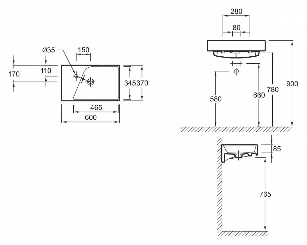 картинка Раковина Jacob Delafon Rythmik EXR112-Z 60 см 