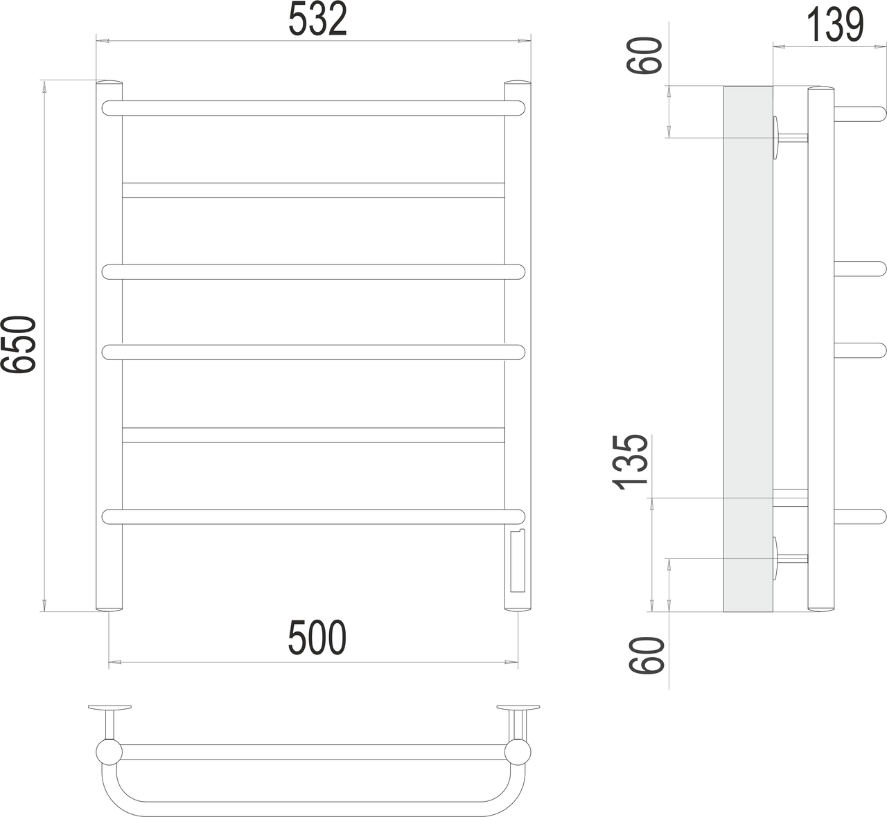 картинка Полотенцесушитель электрический Terminus Евромикс П6 500х650 