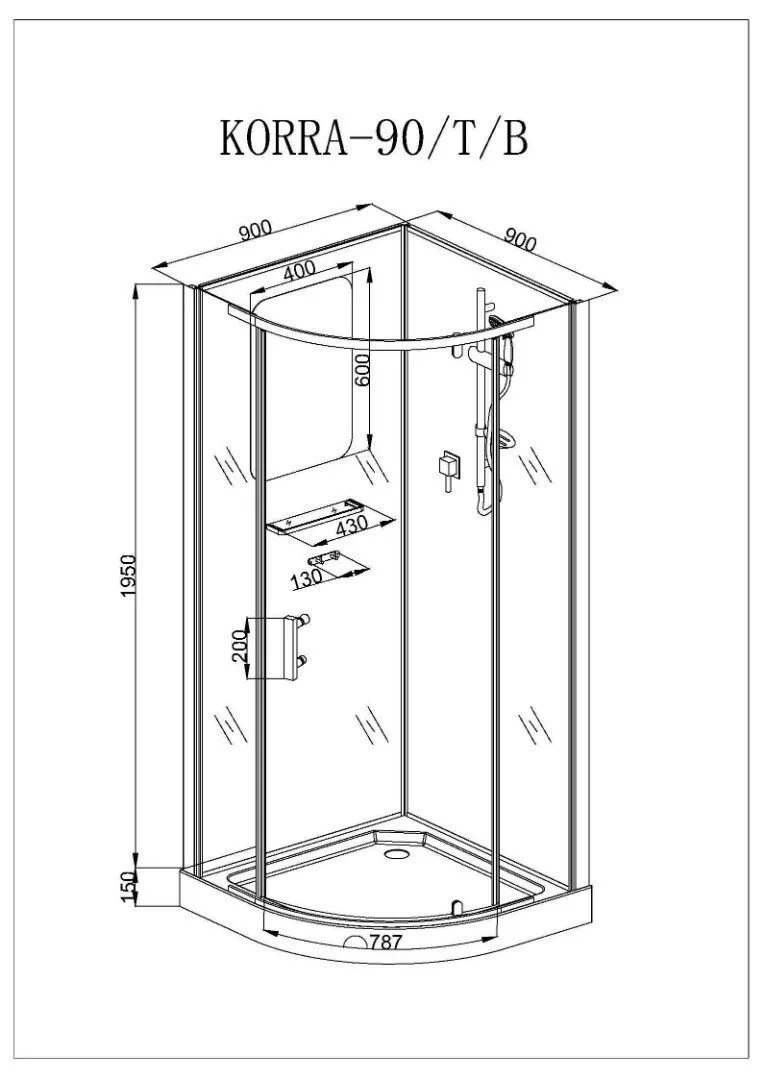 картинка Душевая кабина Cerutti KORRA90T 90x90x205 