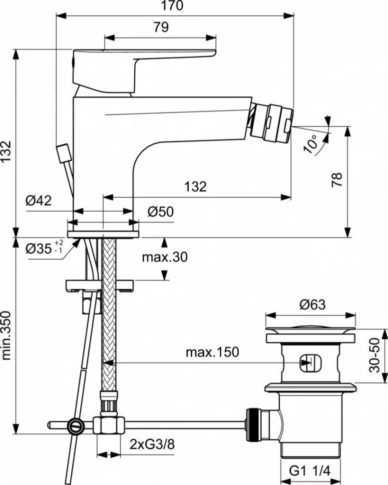 картинка Смеситель Ideal Standard CERAFINE MODEL O BC705AA для биде 