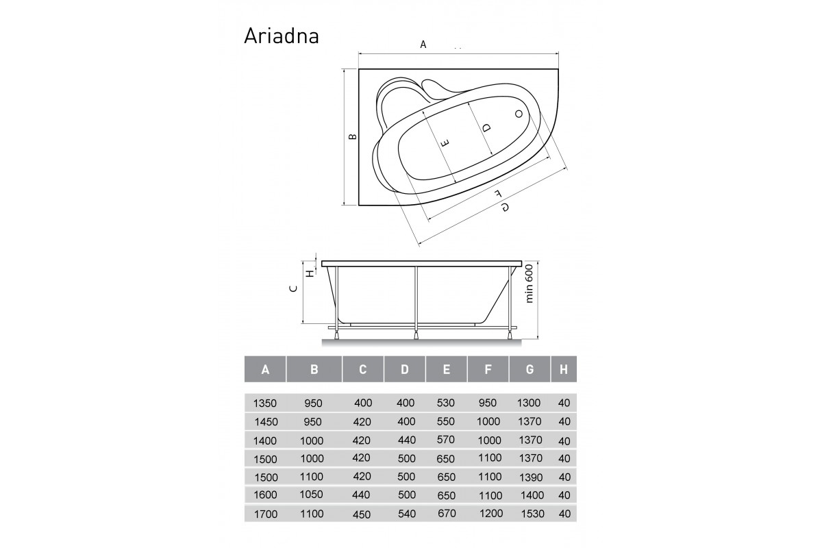 картинка Акриловая ванна Relisan Ariadna L 150x100 