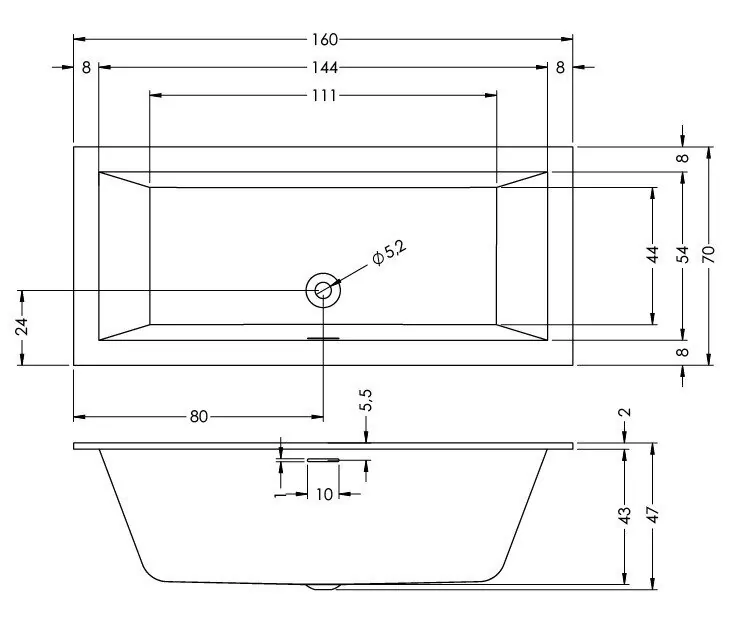 картинка Ванна RIHO RETHINK CUBIC B104001005 160x70 