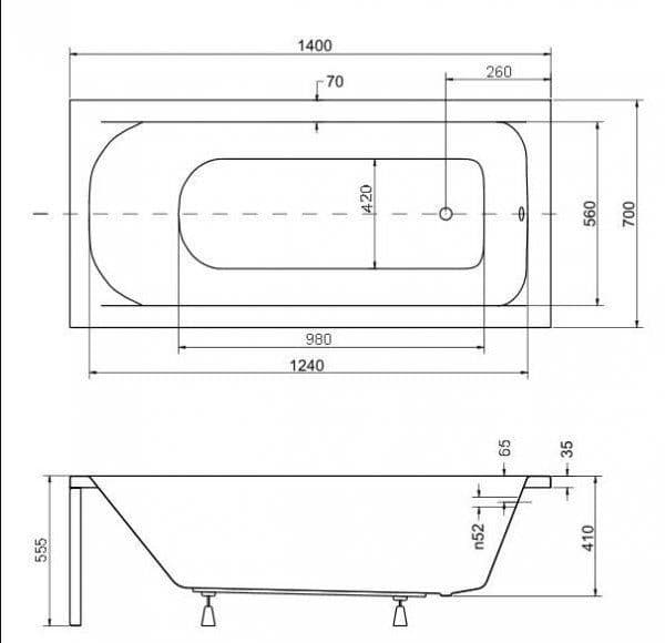 картинка Акриловая ванна Besco Continea 140x70 с каркасом KMP14070 