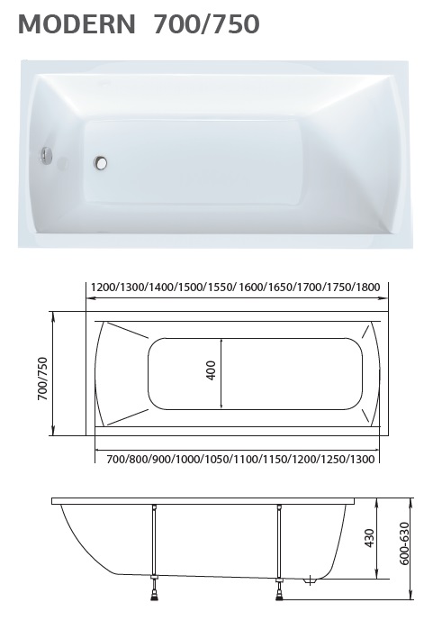 картинка Ванна Marka One MODERN 150x70 с ножками 