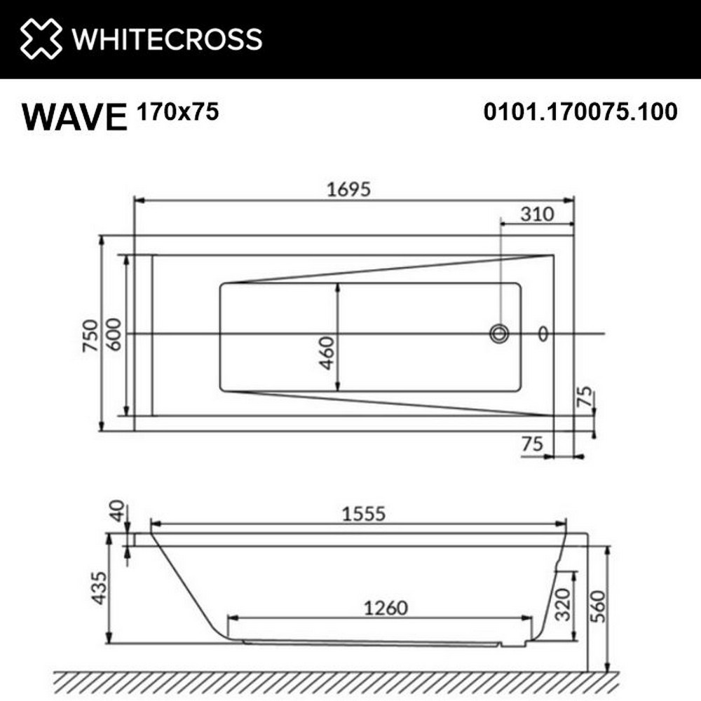 картинка Ванна WHITECROSS Wave 170x75 RELAX бронза 