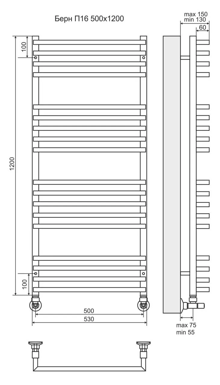 картинка Полотенцесушитель водяной Terminus Берн П16 500х1000 