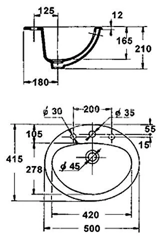 картинка Раковина Jacob Delafon Ovale Dessus E1358 50 см 