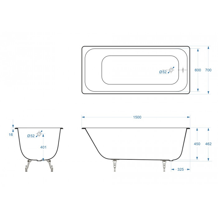 картинка Ванна чугунная Delice Aurora 1500х700 