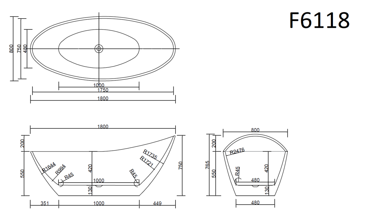 картинка Ванна Frank F6118 отдельностоящая 170х80х75 см 