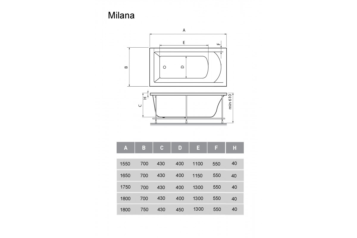 картинка Акриловая ванна Vayer Milana 175x70 с каркасом и слив-переливом 