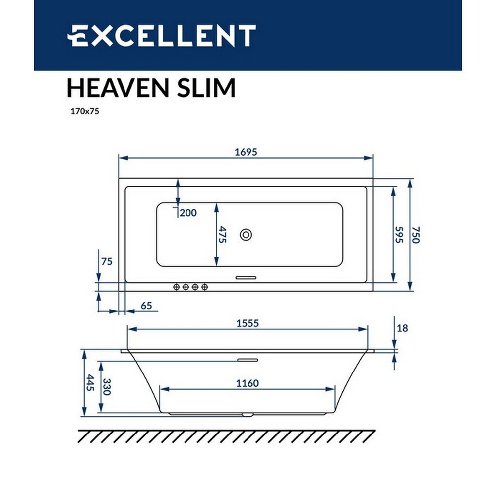 картинка Ванна EXCELLENT Heaven Slim 170x75 SOFT золото 