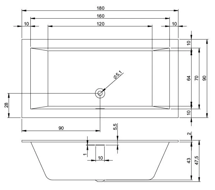 картинка Ванна RIHO RETHINK CUBIC B107001005 180x90 