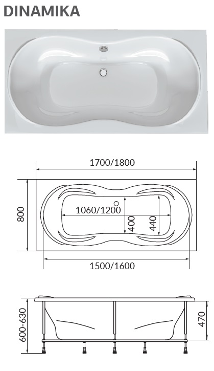 картинка Ванна 1Marka DINAMIKA 170x80 с каркасом 