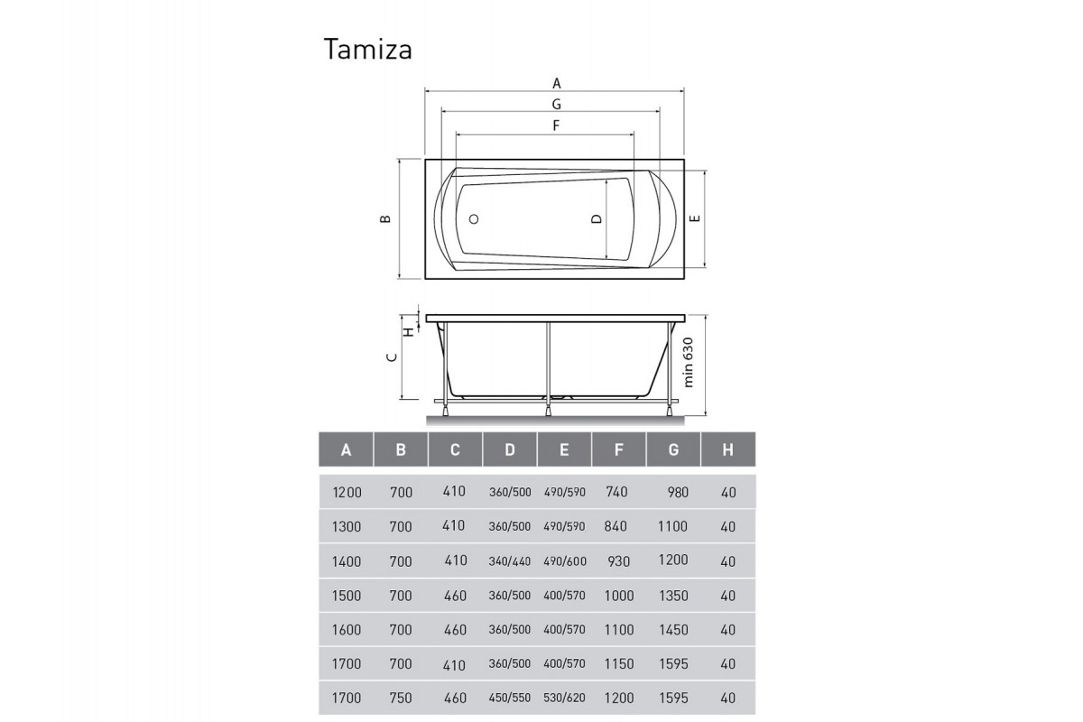 картинка Акриловая ванна Relisan Tamiza 170x75 с каркасом 