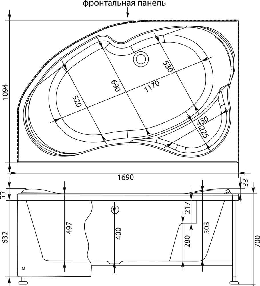 картинка Акриловая ванна Aquanet Capri 170x110 L с каркасом 