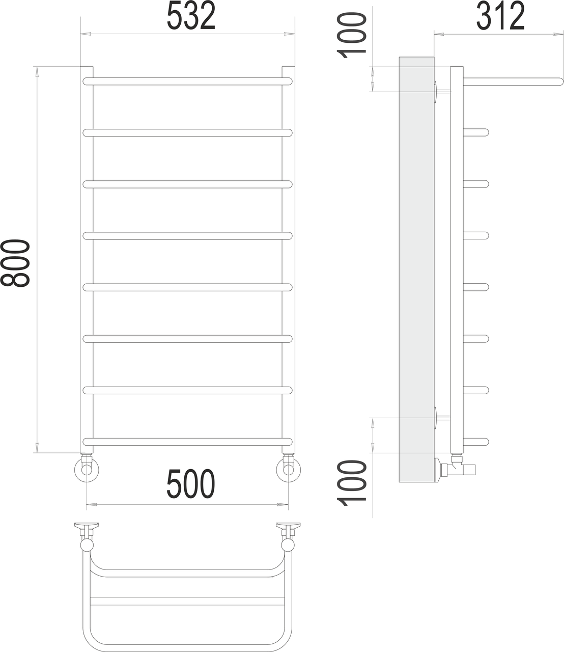 картинка Полотенцесушитель водяной Terminus Полка П8 500х800 