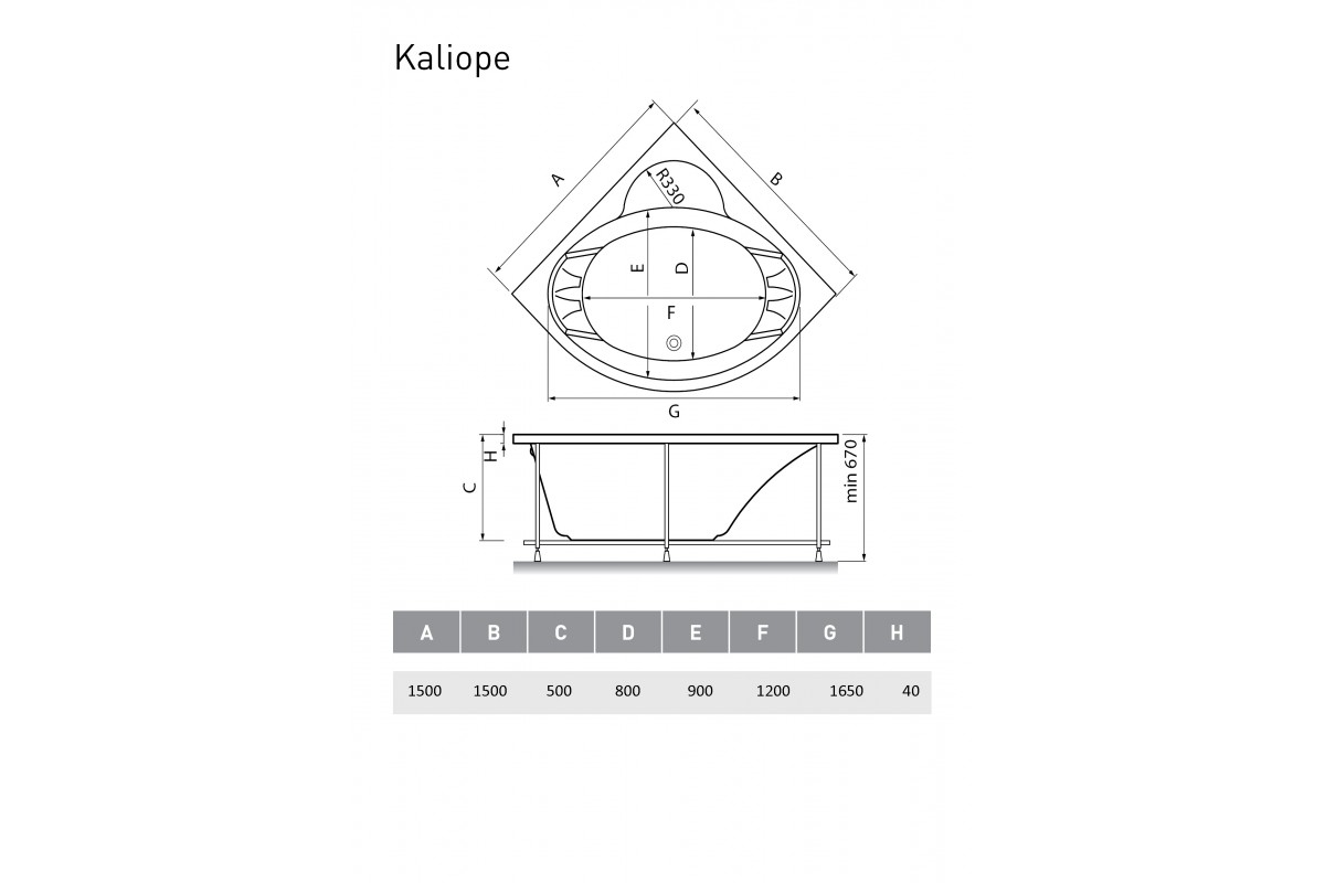 картинка Акриловая ванна Vayer Kaliope 150x150 с каркасом 