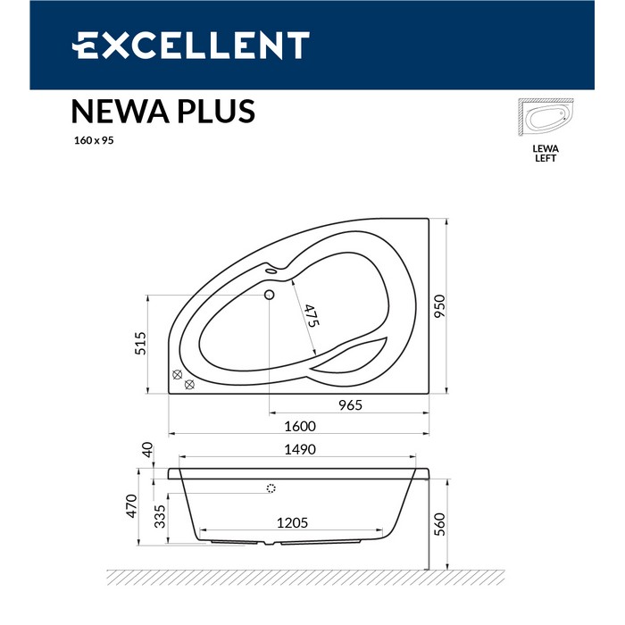 картинка Ванна EXCELLENT Newa 160x95 левая LINE золото 