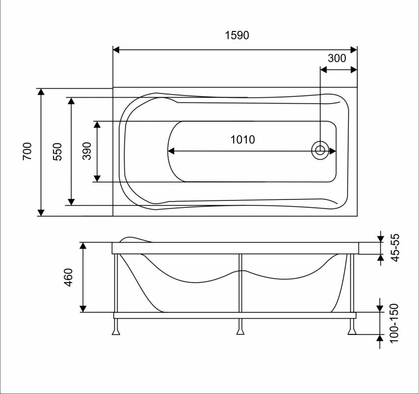 картинка Акриловая ванна Eurolux AKRA 160x70 с ножками 