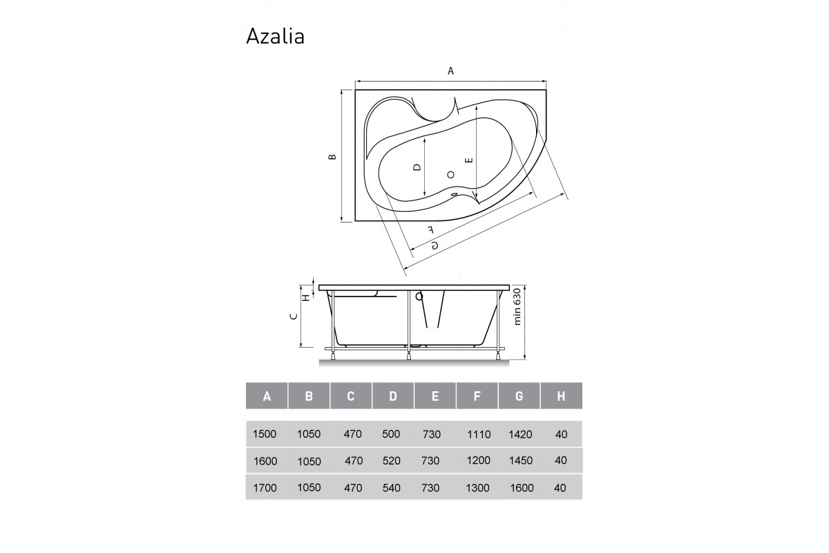 картинка Акриловая ванна Vayer Azalia L 170x105 