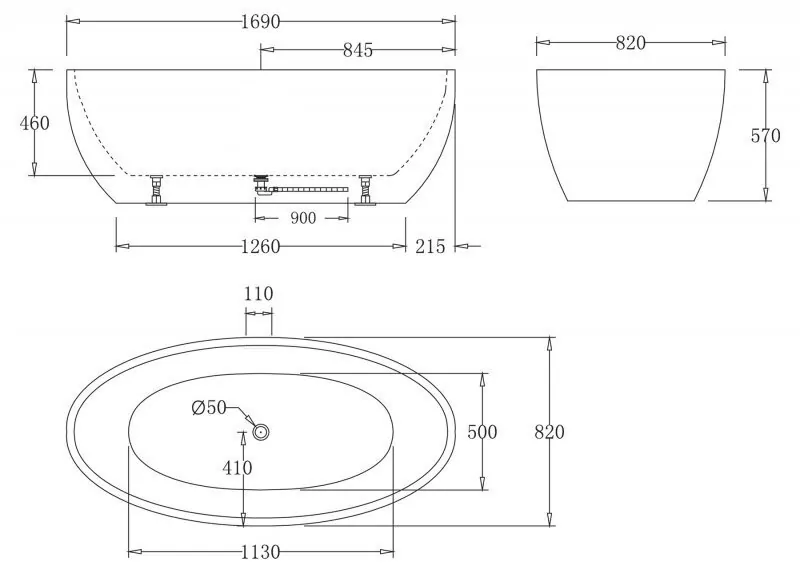 картинка Акриловая ванна без перелива BelBagno BB69-1700-W0 1700x820x600 