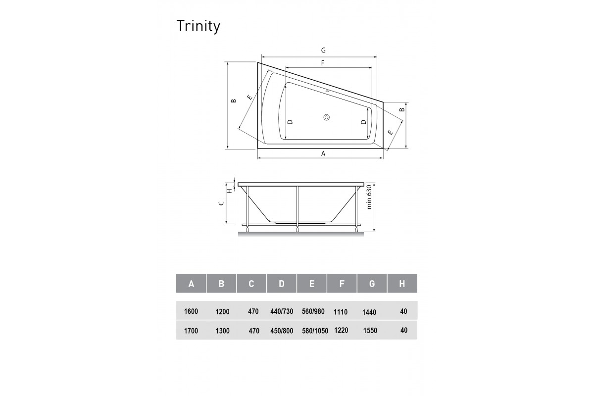 картинка Акриловая ванна Vayer Trinity L 170x130 