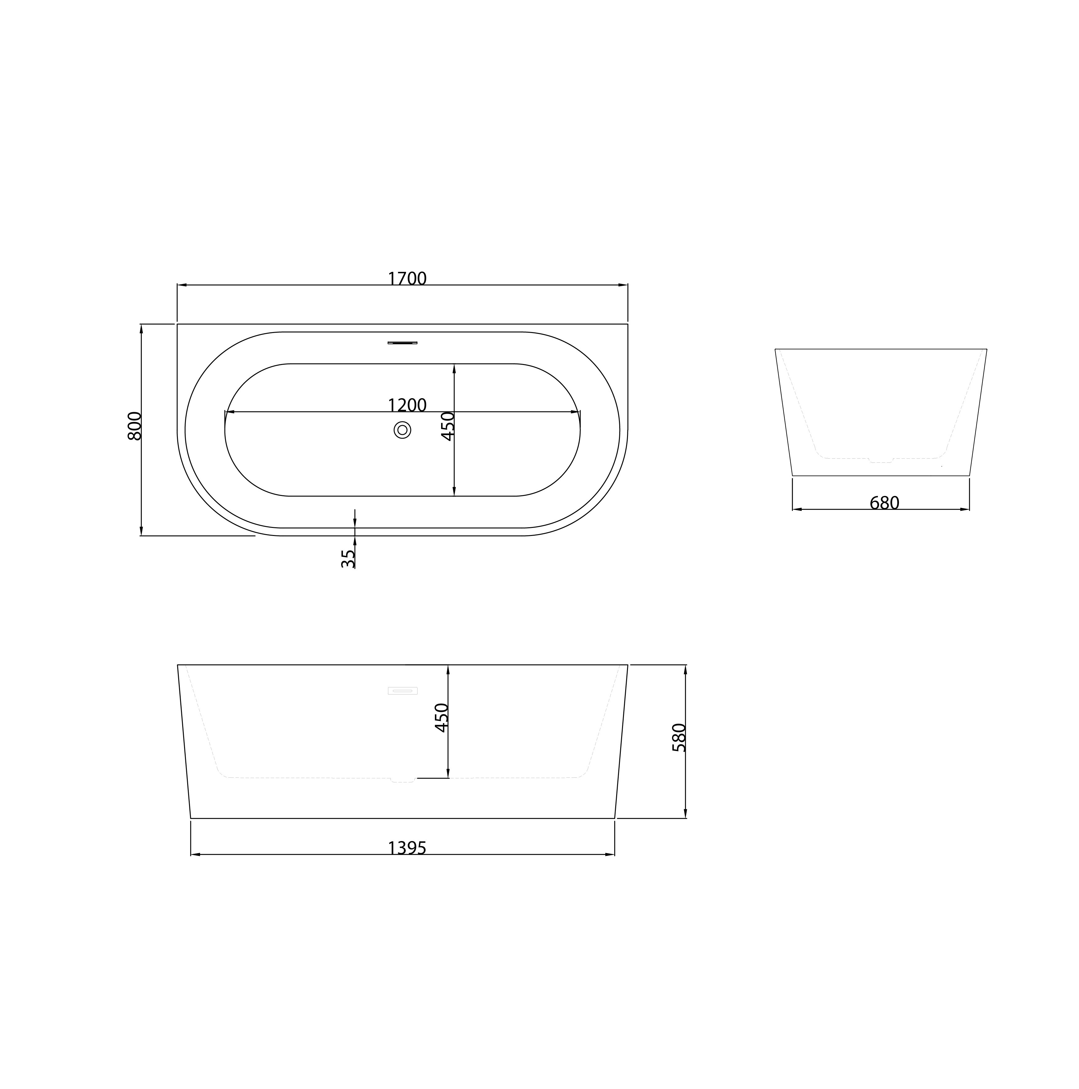 картинка Ванна отдельностоящая Grossman GR-17071 Cristal 170x80x58 см 