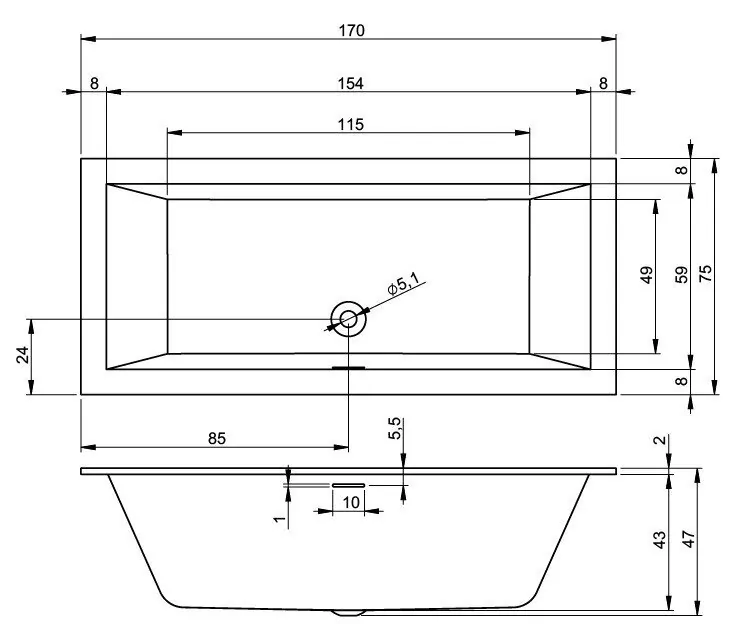 картинка Ванна RIHO RETHINK CUBIC B105001005 170x75 