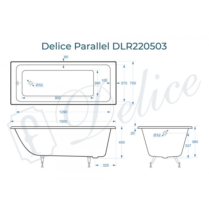 картинка Ванна чугунная Delice Parallel 1500х700 без ручек 