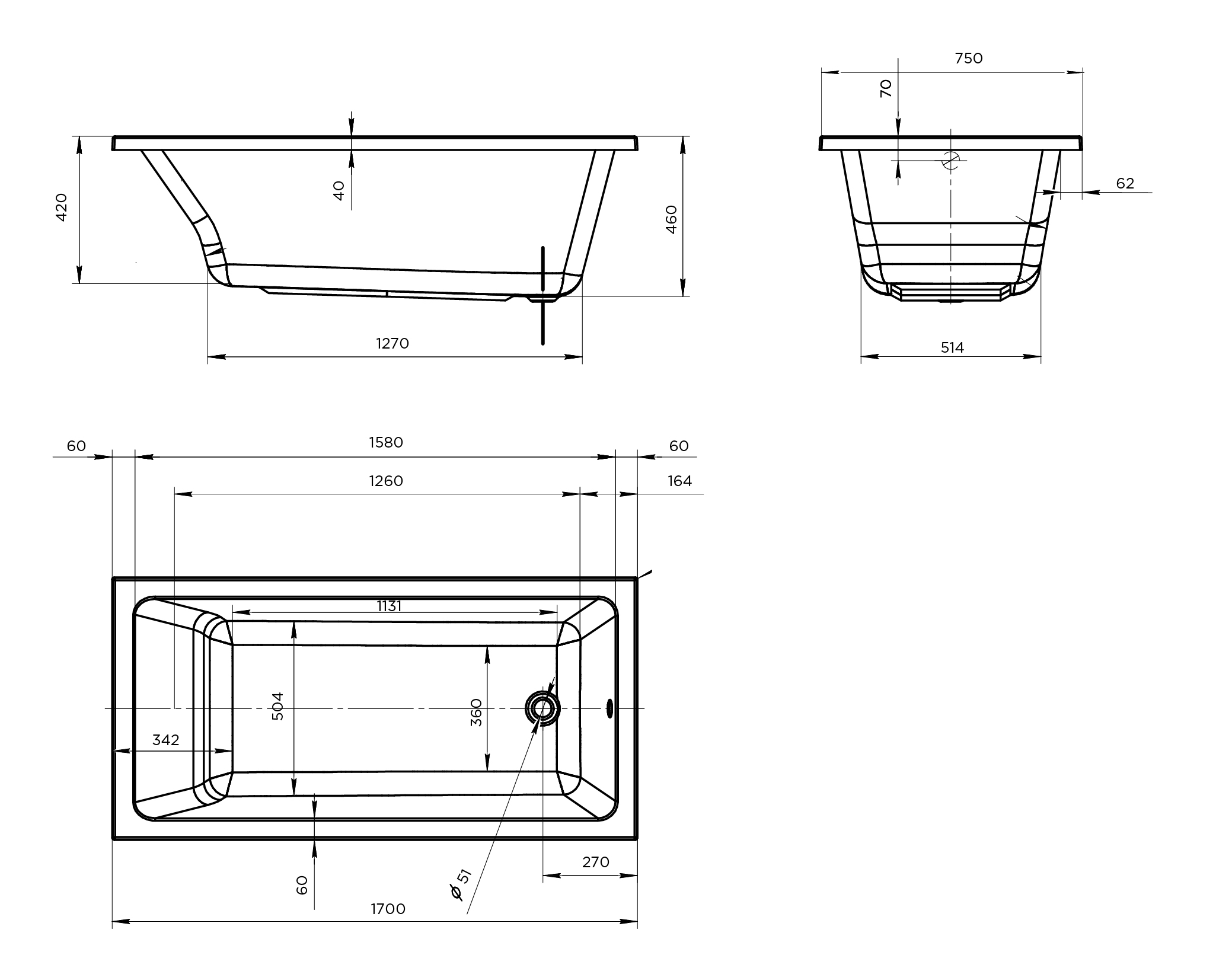 картинка Ванна Marka One BIANCA 170x75 