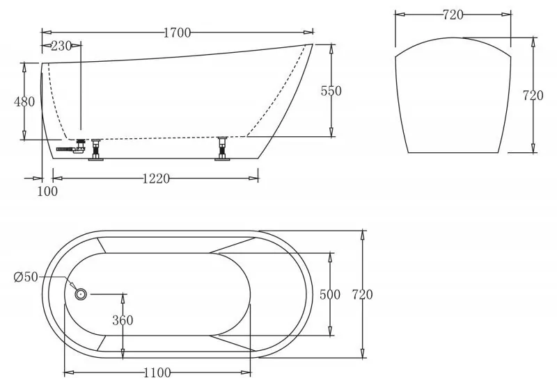 картинка Акриловая ванна без перелива BelBagno BB62-1700-W0 1700х720х720 