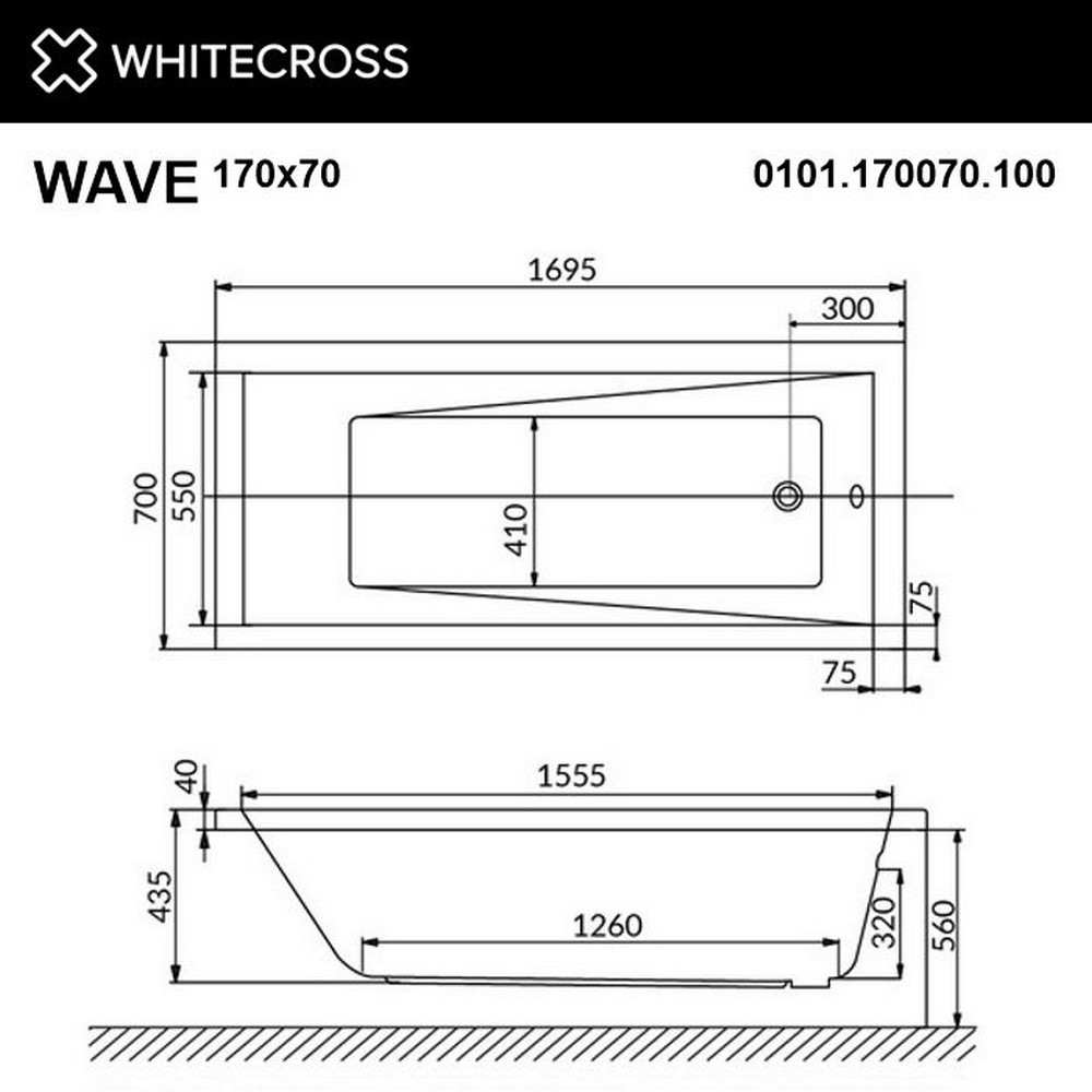 картинка Ванна WHITECROSS Wave 170x70 RELAX золото 