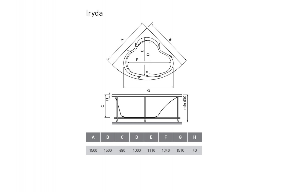 картинка Акриловая ванна Vayer Iryda 150x150 с каркасом 