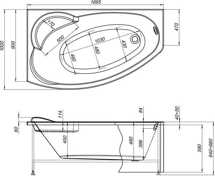 картинка Акриловая ванна Aquanet Sofia 170x90 L с каркасом 