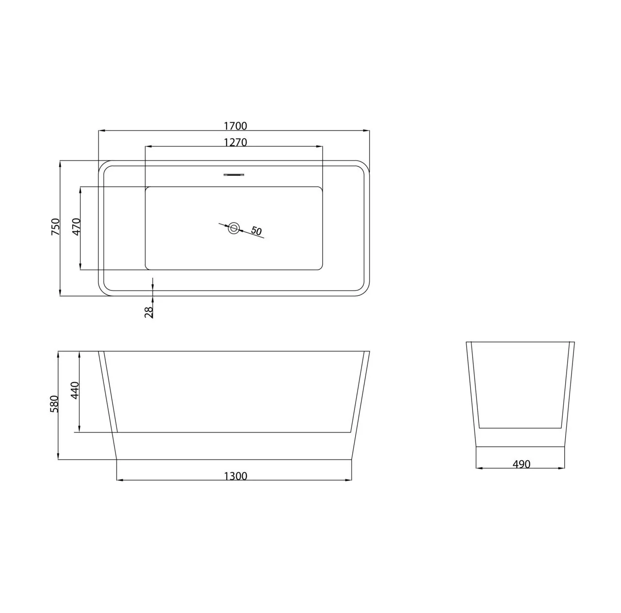 картинка Ванна отдельностоящая Grossman GR-2022 Cristal 170x75x58 