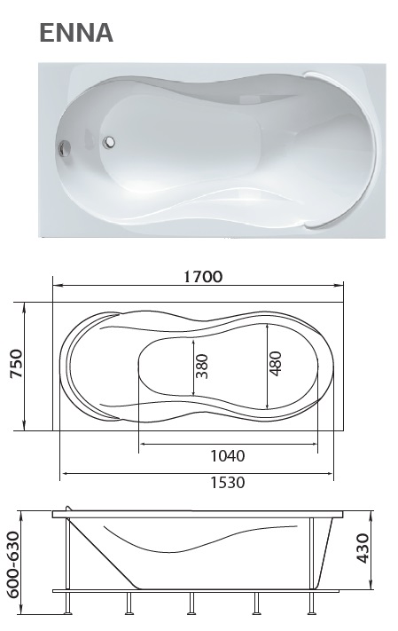 картинка Ванна Marka One ENNA 170x75 с каркасом 